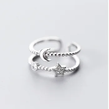 Dupla Réteg Gyűrűk Nők koreai Divat Design Menyasszonyi Készletek Ékszerek, Gyűrű, Csillag, Hold Nyitva Gyűrűk