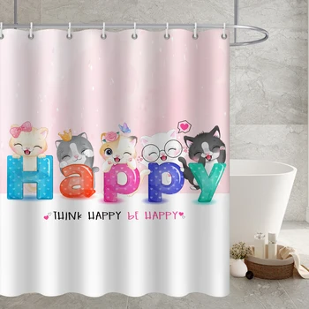 Aranyos rajzfilm cica téma aranyos 3D nyomtatás zuhanyfüggöny fürdőszoba felújítás otthoni dekoráció