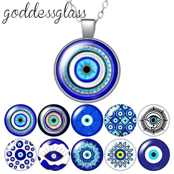 Gonosz szeme Kék szem vallás szimbóluma szépség Kerek Medál, Nyaklánc Üveg Cabochon Ezüst színű Ékszert Nők, Buli, Születésnapi Ajándék