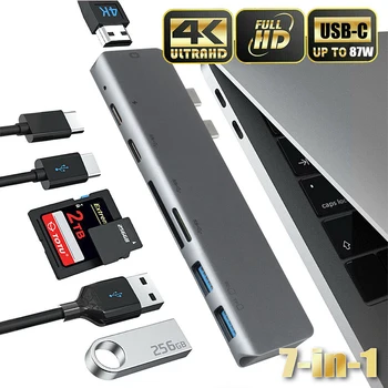 USB-C Hub Thunderbolt 3 Dual C-Típusú PD 100W Többportos Dock HDMI 4K Adapter TF SD kártyaolvasó Adapter MacBook Pro/Levegő M1