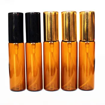 50pcs/sok 10ML Amber Üveg Parfüm Spray Porlasztó, Alumínium, Arany, Fekete Sapka Mini Minta Vizsgálati Vékony Injekciós Üveg