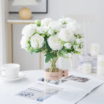 Fehér Rózsa művirágok Selyem Bazsarózsa Esküvői Dekorációs Vázákat lakberendezés Menyasszony Csokor Hab Kézműves Ajándékok Hamis Növények