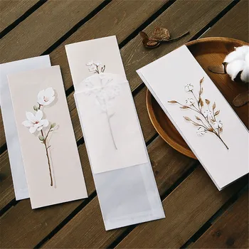 6db/csomag Friss Virág Édes Áttetsző Borítékok Esküvői Meghívó Papír, Kézzel készített Üdvözlő Kártya Levél Írás