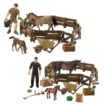 Ló Figura meg a Szimuláció a Lovat Farm Jelenet Modell Játékok Gyerekeknek, Ló Playset Férfiak Szobor Modell Ajándék Gyerekeknek