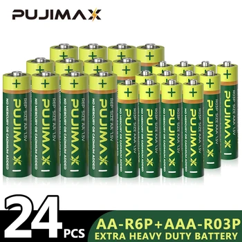 PUJIMAX 24Pcs 1,5 V AA+AAA R6P+R03P Kombináció Megfelel Szén-Cink Akkumulátor Eldobható Száraz Akkumulátor Ébresztőóra Távoli Mikrofon