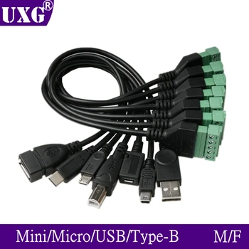 USB 2.0 Női B Micro usb-mini usb-C-Típusú Férfi 5 Pin-Női Csavar Csavar Csatlakozó a Pajzs Terminal Csatlakozó Adapter Kábel 1ft