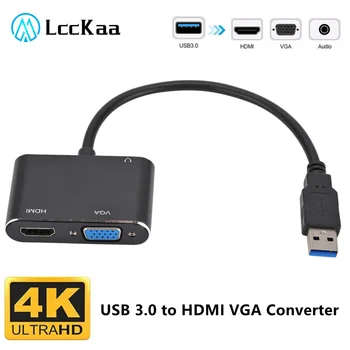 LccKaa USB 3.0 4K, HDMI-kompatibilis VGA Adapter, 2 in1 USB3.0-HDMI-kompatibilis VGA Átalakító MacBook Windows 7/8/10 OS