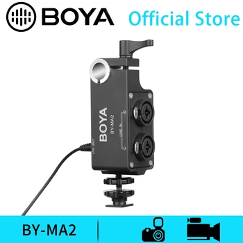 Boya ÁLTAL-MA2 Dual-Channel Record Audio Mixer XLR Jack 6.5 mm-3,5 mm-es Vezeték nélküli Mikrofon Rendszer DSLR Fényképezőgép Canon, Nikon, Sony