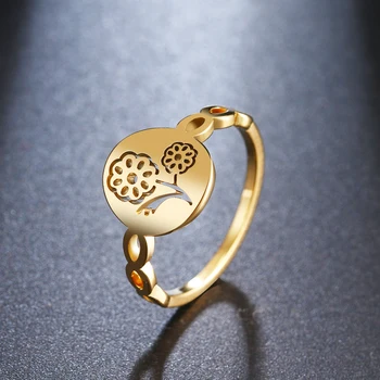 DOTIFI Női Gyűrűk, Virág, Levél Üreges Virág Rozsdamentes Acél, Arany, Ezüst Színű Gyűrű, Esküvői Buli Ajándék R217