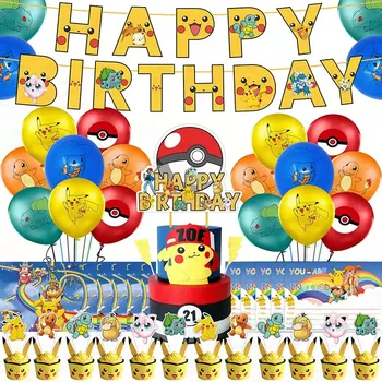 Pokemon Témát, Szülinapi Parti Dekoráció Poke Labdát Banner Torta Topper Latex Léggömb Pikachu Anime Szülinapi Party Kellék Gyerekeknek