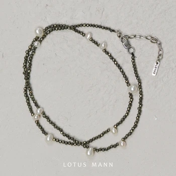 A Lotus Mann Esőcseppek. Fémes, illetve csepp alakú gyöngy nyaklánc természetes pirit mini nyaklánc