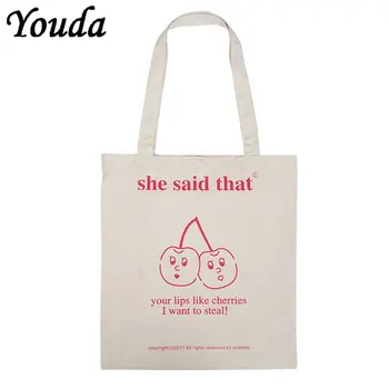 Youda Irodalmi Női Táskák Lány Cseresznye Vászon Táska Vásárlás Utazás A Nők Eco Újrafelhasználható Váll Bevásárló Táskák Magas Capacit