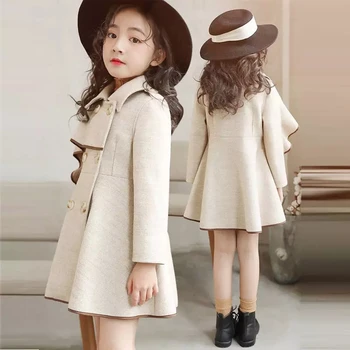 A lány Gyapjú Hosszú Kabát Kabát Őszi Téli 2021 Új koreai Változat Nagy Kamasz Plusz Bársony Vastag Luxus Design Dupla Soros