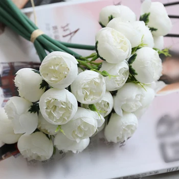 27 Fejüket, 1 Csokor Mesterséges Virágok Fehér Vörös Tea Rózsa Csokrok Hamis Selyem Virágokat, Otthoni Asztal Esküvő Dekoráció