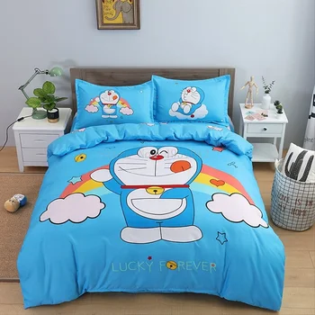 Aranyos Japán Anime Doraemon ágyneműgarnitúra Gyerekek Lányok Kék Luxus paplanhuzat Király, Királynő Twin Vigasztaló Meghatározott Sík Lap