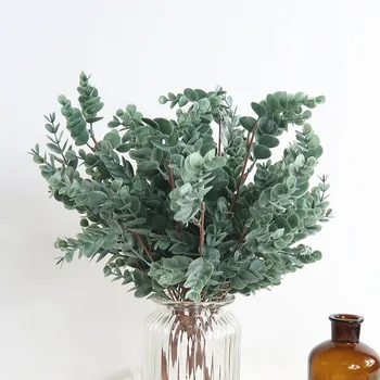 Mesterséges eukaliptusz csokor puha műanyag hamis levelek zöld növény esküvői DIY haza bolt, díszítő virágok